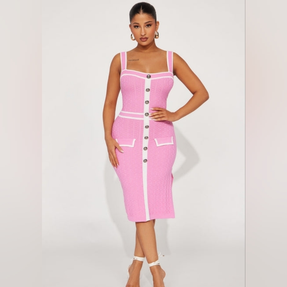 Fashion Nova Sophia Sweater Midi Dress - Pink/combo